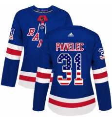 Womens Adidas New York Rangers 31 Ondrej Pavelec Authentic Royal Blue USA Flag Fashion NHL Jersey 