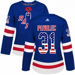Womens Adidas New York Rangers 31 Ondrej Pavelec Authentic Royal Blue USA Flag Fashion NHL Jersey 