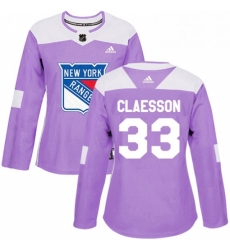 Womens Adidas New York Rangers 33 Fredrik Claesson Authentic Purple Fights Cancer Practice NHL Jersey 