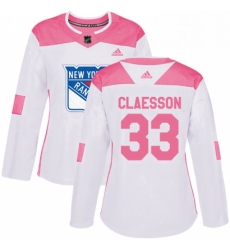 Womens Adidas New York Rangers 33 Fredrik Claesson Authentic White Pink Fashion NHL Jersey 