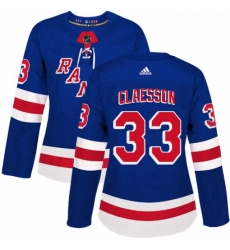 Womens Adidas New York Rangers 33 Fredrik Claesson Premier Royal Blue Home NHL Jersey 