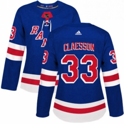 Womens Adidas New York Rangers 33 Fredrik Claesson Premier Royal Blue Home NHL Jersey 
