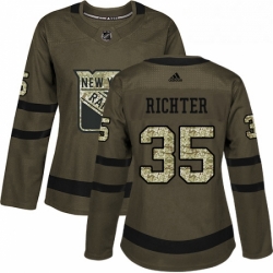 Womens Adidas New York Rangers 35 Mike Richter Authentic Green Salute to Service NHL Jersey 