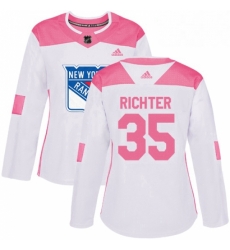 Womens Adidas New York Rangers 35 Mike Richter Authentic WhitePink Fashion NHL Jersey 