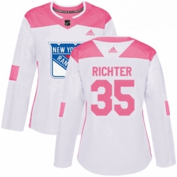 Womens Adidas New York Rangers 35 Mike Richter Authentic WhitePink Fashion NHL Jersey 