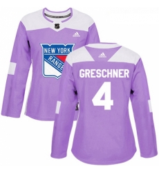 Womens Adidas New York Rangers 4 Ron Greschner Authentic Purple Fights Cancer Practice NHL Jersey 