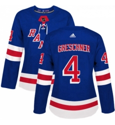 Womens Adidas New York Rangers 4 Ron Greschner Authentic Royal Blue Home NHL Jersey 