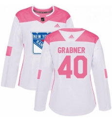Womens Adidas New York Rangers 40 Michael Grabner Authentic WhitePink Fashion NHL Jersey 