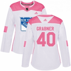 Womens Adidas New York Rangers 40 Michael Grabner Authentic WhitePink Fashion NHL Jersey 