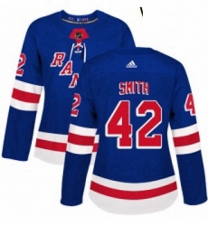 Womens Adidas New York Rangers 42 Brendan Smith Authentic Royal Blue Home NHL Jersey 