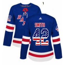 Womens Adidas New York Rangers 42 Brendan Smith Authentic Royal Blue USA Flag Fashion NHL Jersey 