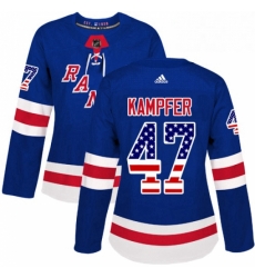 Womens Adidas New York Rangers 47 Steven Kampfer Authentic Royal Blue USA Flag Fashion NHL Jersey 