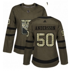Womens Adidas New York Rangers 50 Lias Andersson Authentic Green Salute to Service NHL Jersey 