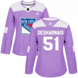 Womens Adidas New York Rangers 51 David Desharnais Authentic Purple Fights Cancer Practice NHL Jersey 