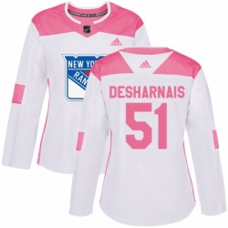 Womens Adidas New York Rangers 51 David Desharnais Authentic WhitePink Fashion NHL Jersey 