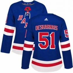 Womens Adidas New York Rangers 51 David Desharnais Premier Royal Blue Home NHL Jersey 