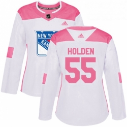 Womens Adidas New York Rangers 55 Nick Holden Authentic WhitePink Fashion NHL Jersey 