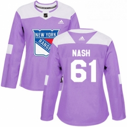 Womens Adidas New York Rangers 61 Rick Nash Authentic Purple Fights Cancer Practice NHL Jersey 