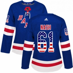 Womens Adidas New York Rangers 61 Rick Nash Authentic Royal Blue USA Flag Fashion NHL Jersey 