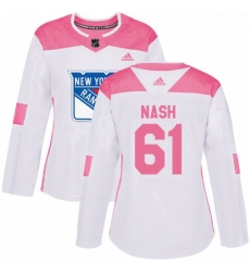 Womens Adidas New York Rangers 61 Rick Nash Authentic WhitePink Fashion NHL Jersey 