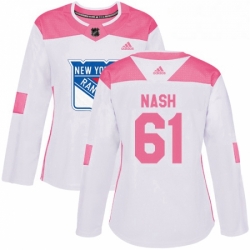 Womens Adidas New York Rangers 61 Rick Nash Authentic WhitePink Fashion NHL Jersey 
