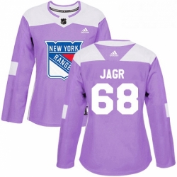 Womens Adidas New York Rangers 68 Jaromir Jagr Authentic Purple Fights Cancer Practice NHL Jersey 