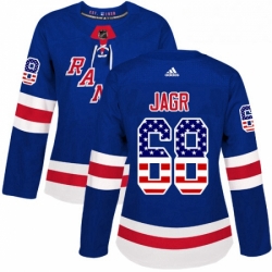 Womens Adidas New York Rangers 68 Jaromir Jagr Authentic Royal Blue USA Flag Fashion NHL Jersey 