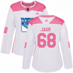 Womens Adidas New York Rangers 68 Jaromir Jagr Authentic WhitePink Fashion NHL Jersey 