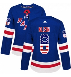 Womens Adidas New York Rangers 8 Kevin Klein Authentic Royal Blue USA Flag Fashion NHL Jersey 