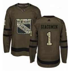Youth Adidas New York Rangers 1 Eddie Giacomin Authentic Green Salute to Service NHL Jersey 