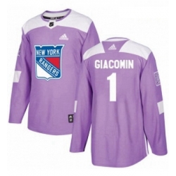 Youth Adidas New York Rangers 1 Eddie Giacomin Authentic Purple Fights Cancer Practice NHL Jersey 
