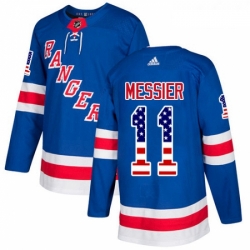 Youth Adidas New York Rangers 11 Mark Messier Authentic Royal Blue USA Flag Fashion NHL Jersey 