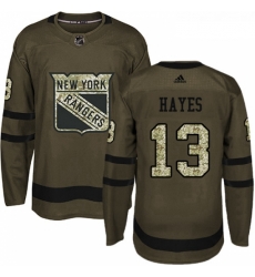 Youth Adidas New York Rangers 13 Kevin Hayes Premier Green Salute to Service NHL Jersey 