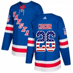Youth Adidas New York Rangers 26 Joe Kocur Authentic Royal Blue USA Flag Fashion NHL Jersey 