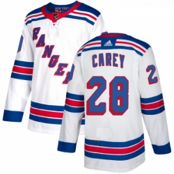 Youth Adidas New York Rangers 28 Paul Carey Authentic White Away NHL Jersey 