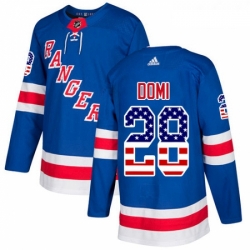 Youth Adidas New York Rangers 28 Tie Domi Authentic Royal Blue USA Flag Fashion NHL Jersey 