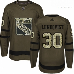 Youth Adidas New York Rangers 30 Henrik Lundqvist Authentic Green Salute to Service NHL Jersey 