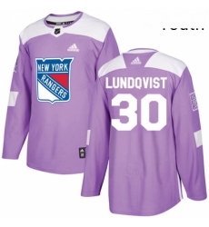 Youth Adidas New York Rangers 30 Henrik Lundqvist Authentic Purple Fights Cancer Practice NHL Jersey 