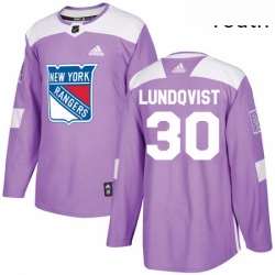 Youth Adidas New York Rangers 30 Henrik Lundqvist Authentic Purple Fights Cancer Practice NHL Jersey 