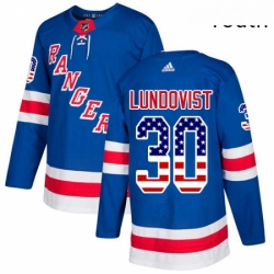 Youth Adidas New York Rangers 30 Henrik Lundqvist Authentic Royal Blue USA Flag Fashion NHL Jersey 