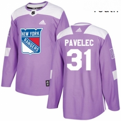 Youth Adidas New York Rangers 31 Ondrej Pavelec Authentic Purple Fights Cancer Practice NHL Jersey 
