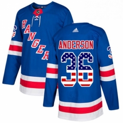 Youth Adidas New York Rangers 36 Glenn Anderson Authentic Royal Blue USA Flag Fashion NHL Jersey 