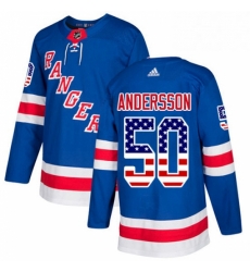 Youth Adidas New York Rangers 50 Lias Andersson Authentic Royal Blue USA Flag Fashion NHL Jersey 