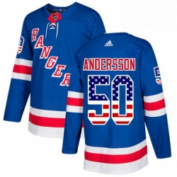 Youth Adidas New York Rangers 50 Lias Andersson Authentic Royal Blue USA Flag Fashion NHL Jersey 
