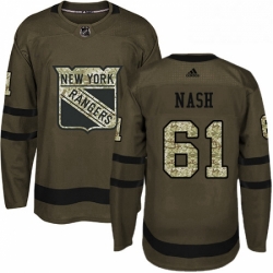 Youth Adidas New York Rangers 61 Rick Nash Authentic Green Salute to Service NHL Jersey 
