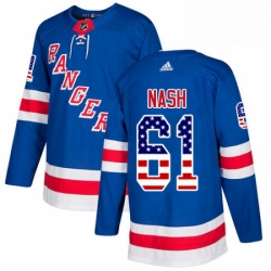 Youth Adidas New York Rangers 61 Rick Nash Authentic Royal Blue USA Flag Fashion NHL Jersey 