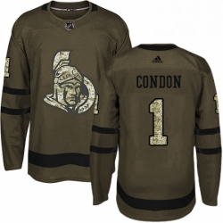 Mens Adidas Ottawa Senators 1 Mike Condon Authentic Green Salute to Service NHL Jersey 