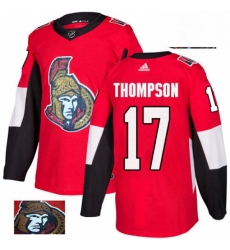 Mens Adidas Ottawa Senators 17 Nate Thompson Authentic Red Fashion Gold NHL Jersey 