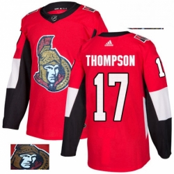Mens Adidas Ottawa Senators 17 Nate Thompson Authentic Red Fashion Gold NHL Jersey 
