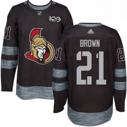Mens Adidas Ottawa Senators 21 Logan Brown Authentic Black 1917 2017 100th Anniversary NHL Jersey 
